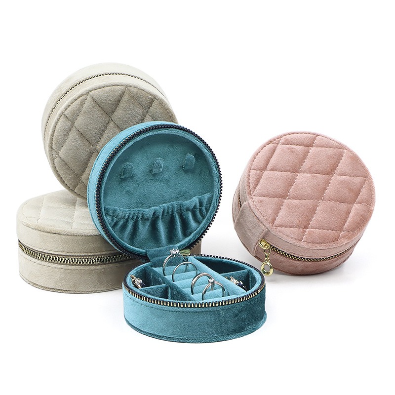 Travel Accessories Display - Redondo diamante veludo viagem caixa de